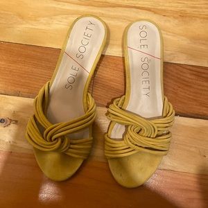 Yellow suede slide sandals